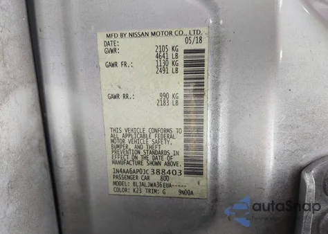 2018 Nissan Maxima 3.5 Sv z USA, uszkodzony, nr VIN 1N4AA6AP0JC388403